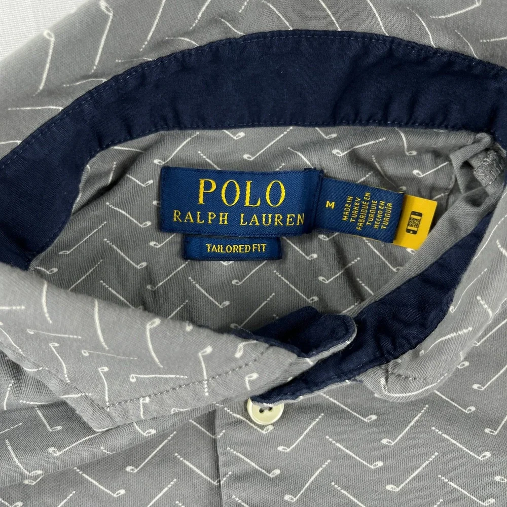 Polo‎ Ralph Lauren Polo Shirt Golf Club Print Tailored Fit Mens Grey Size M